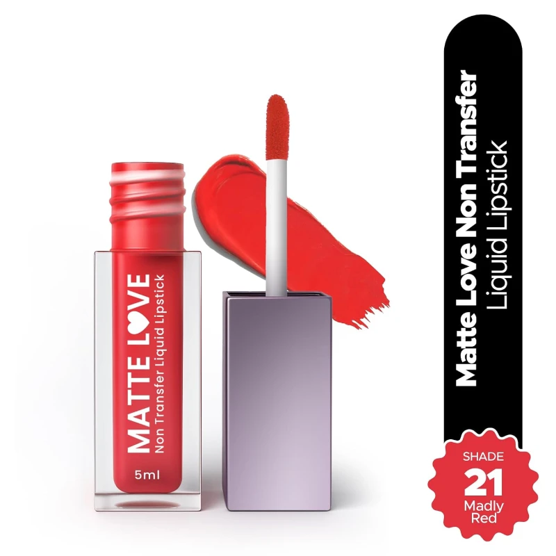 Hilary Rhoda Matte Love Non Transfer Liquid Lipstick | Lightweight & Matte Finish | Waterproof Lipstick for Women | Long Lasting & Non-Drying Lipstick | 5ml (Madly Red - Shade 21) thumbnail 2
